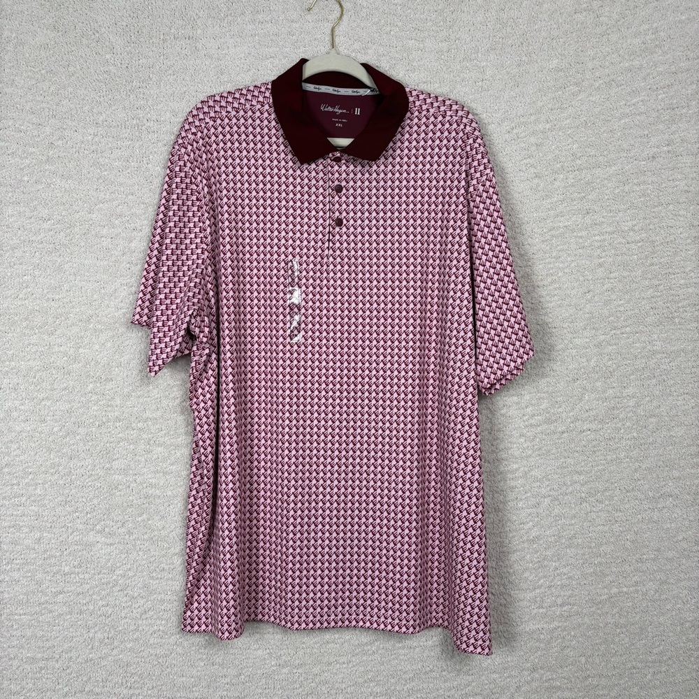 Walter Hagen Shirt Mens XXL Pink Red P11 Tee Time Print Polo Houndstooth Wicking